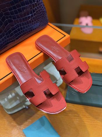 Hermes slipper red grain leather