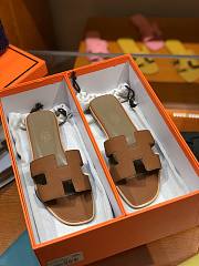 Hermes slipper brown grain leather - 5