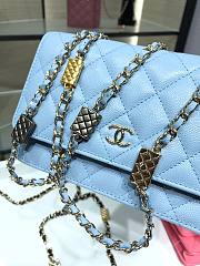 Chanel Grained Calfskin Wallet Charm WOC Blue - 2