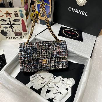 Chanel 25cm Tweed & Gold-Tone Metal Black Double Flap Bag