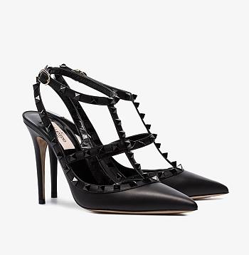 Valentino Black Leather Rockstud high heels