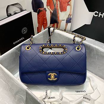 Chanel handle flap bag blue AS1466