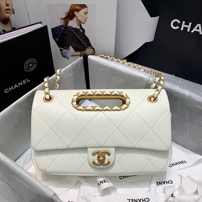 Chanel handle flap bag white AS1466 - 1