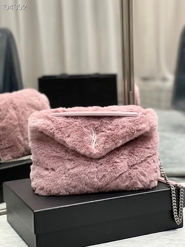 YSL Puffer Merino Shearling & Lambskin Pink 29cm - 1