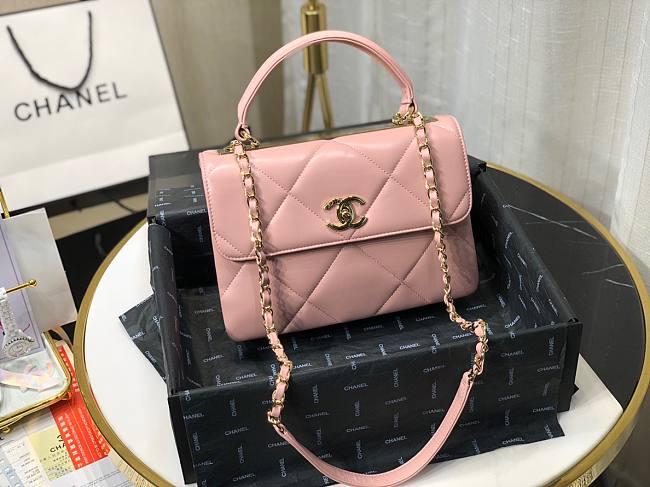 Chanel lampskin handle flap bag pink 25cm - 1