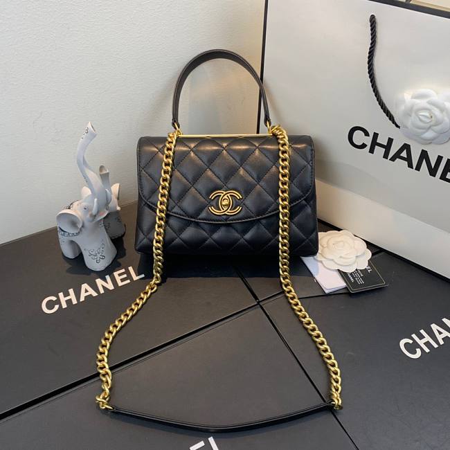 Chanel Lambskin Top Handle Black Flap Bag  - 1