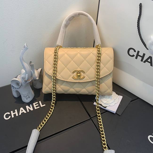 Chanel Lambskin Top Handle Beige Flap Bag - 1