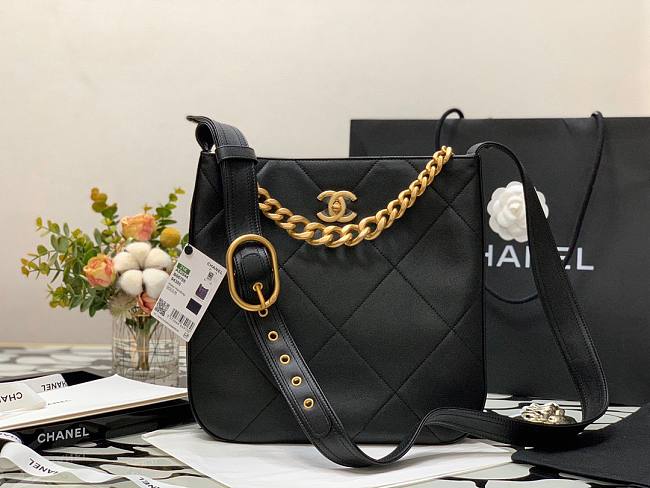 Chanel Calfskin Hobo Bag Black - 1