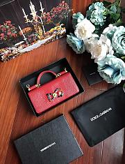 D&G calfskin crystal DG logo patch red handbag - 4