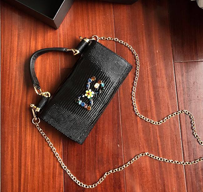 D&G calfskin crystal DG logo patch black handbag - 1