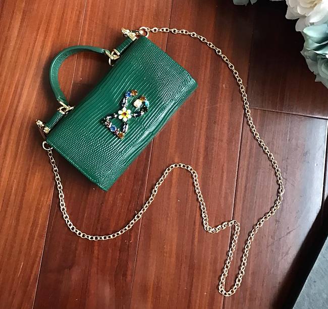 D&G calfskin crystal DG logo patch green handbag - 1