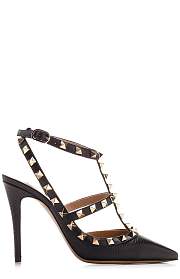 Valentino black grained leather - gold hardware heels - 5