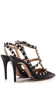 Valentino black grained leather - gold hardware heels - 3