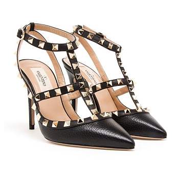 Valentino black grained leather - gold hardware heels