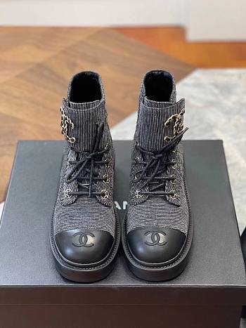 Chanel gray CC boots