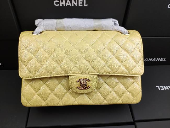 Chanel classic flap caviar leather bag gold hardware yellow 25cm - 1