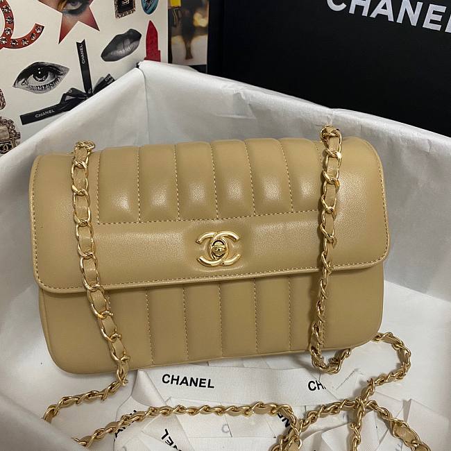 Chanel Calfskin & Vintage Metal Small Flap Bag Beige AS1499 - 1