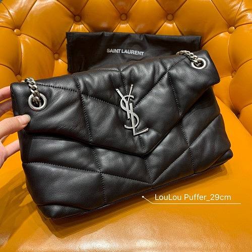 YSL LOULOU PUFFER Black Leather White Harware 29cm  - 1