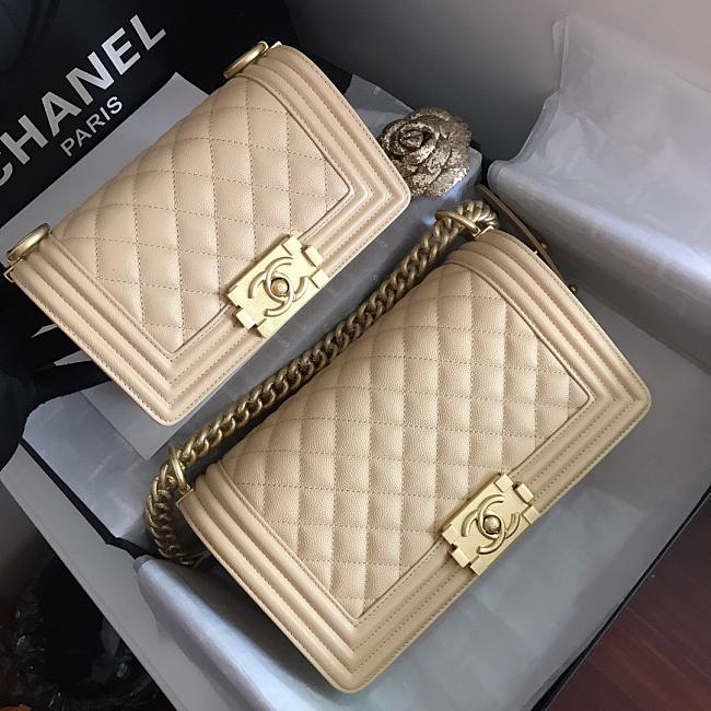 Chanel Small/ Medium Caviar Boy Bag Beige - Gold - 1