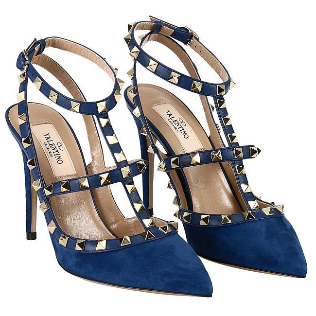 Valentino Rockstud suede pumps blue heels - 1