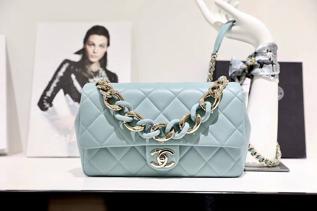 Chanel Blue Lambskin Mix Chain Flap Bag USD 374.00  - 1