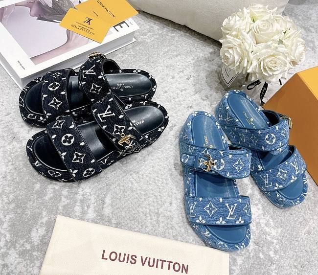 Louis Vuitton Flatforms denim blue/ black - 1