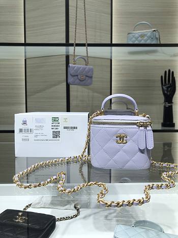 Chanel case purple handle leather bag