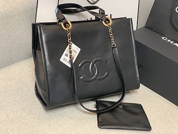 Chanel tote shopping bag black leather small size 