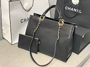 Chanel tote shopping bag black leather small size  - 4