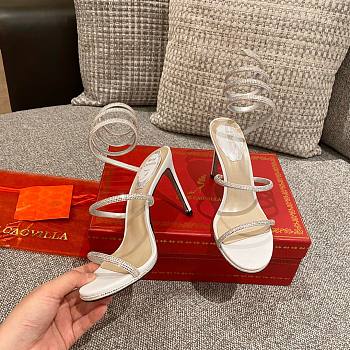 RENE Cleo embellished white leather sandals 10,5cm