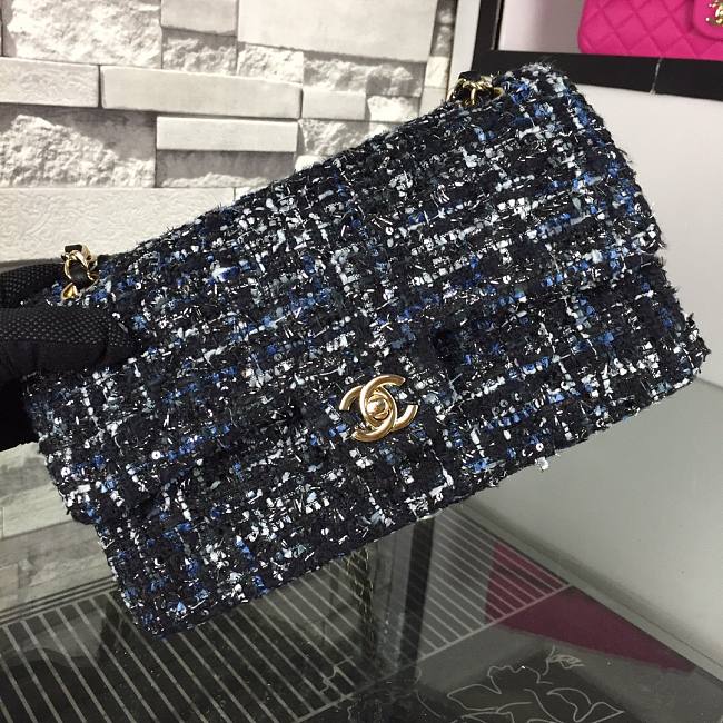 Chanel Double Flap Bag Medium Black Tweed Bag - 1