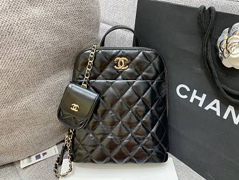 Chanel black lampskin backpack + small purse