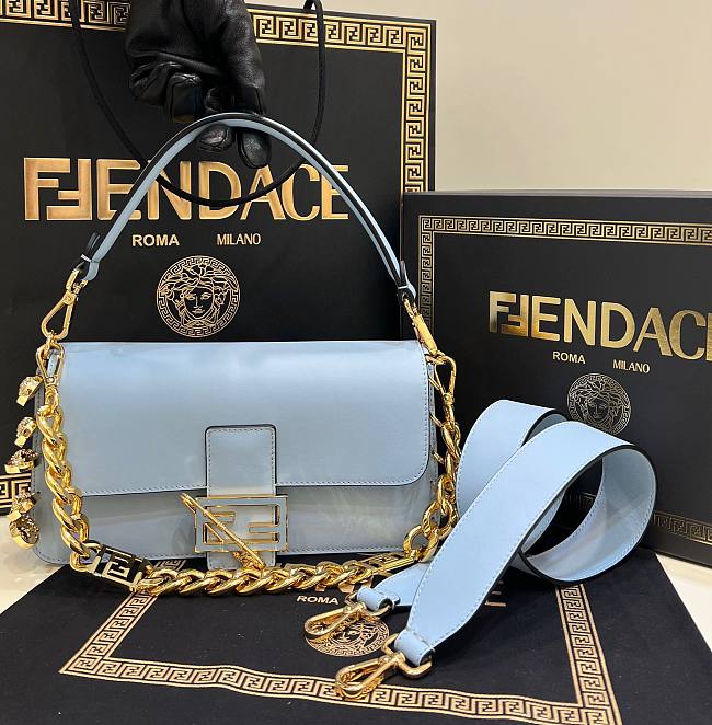 Fendi x Versace Baguette Blue Medium Bag - 1