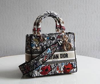 Dior Medium Lady D-Lite Bag In Multicolor Mille Fleurs Embroidery Bag