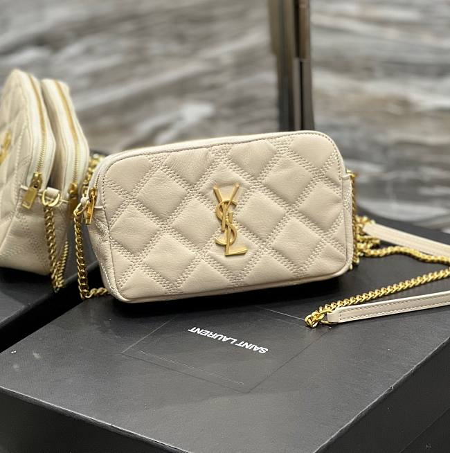 YSL Becky Quilted Double Zip Beige Pouch Bag - 1