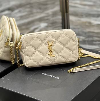 YSL Becky Quilted Double Zip Beige Pouch Bag