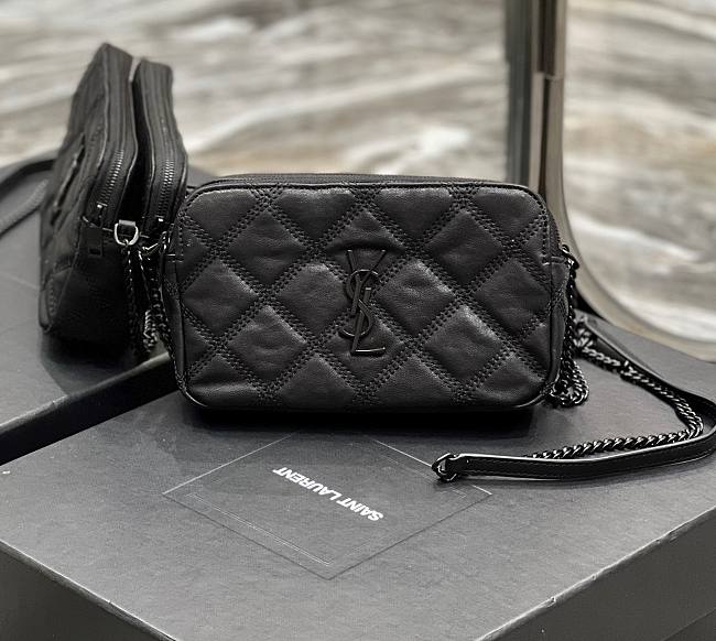 YSL Becky Quilted Double Zip All Black Pouch Bag - 1