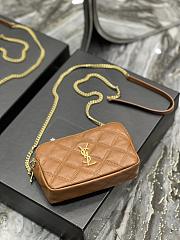 YSL Becky Quilted Double Zip Brown Pouch Bag - 5