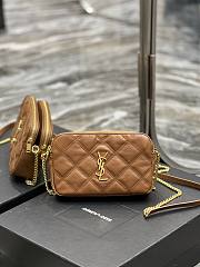 YSL Becky Quilted Double Zip Brown Pouch Bag - 2