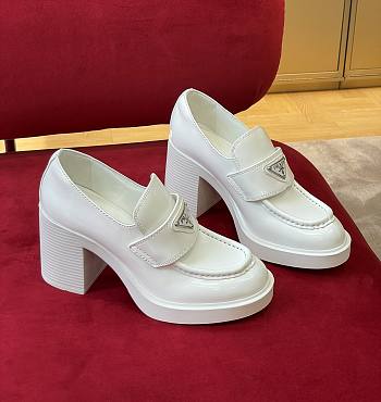 Prada high-heeled brushed white leather loafers 85 mm