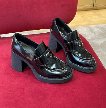 Prada high-heeled brushed leather loafers 