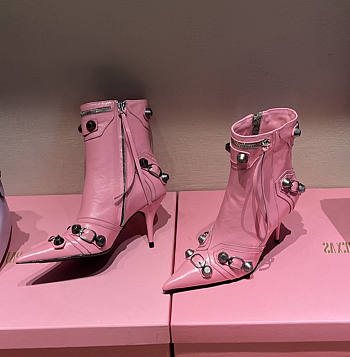 Balenciaga Cagole Buckled Pink Leather Boots