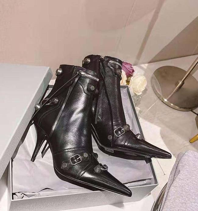 Balenciaga Cagole Buckled Black Leather Boots - 1