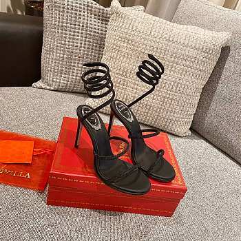 RENE Cleo embellished black leather sandals