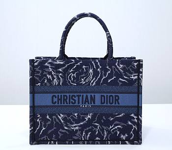 Dior Book Tote Blue Dior Roses Embroidery 36cm Bag