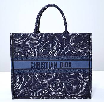 Dior Book Tote Blue Dior Roses Embroidery 41cm Bag