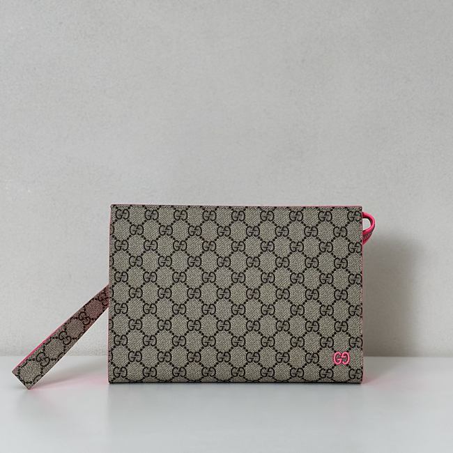 	 Gucci Bi-color small pouch in beige and ebony Supreme pink - 26X18X6cm - 1