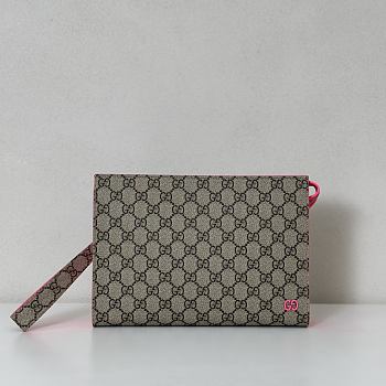 	 Gucci Bi-color small pouch in beige and ebony Supreme pink - 26X18X6cm