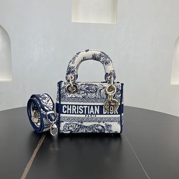 	 Dior Lady D-Lite Small Blue&White Bag -17*15*7cm