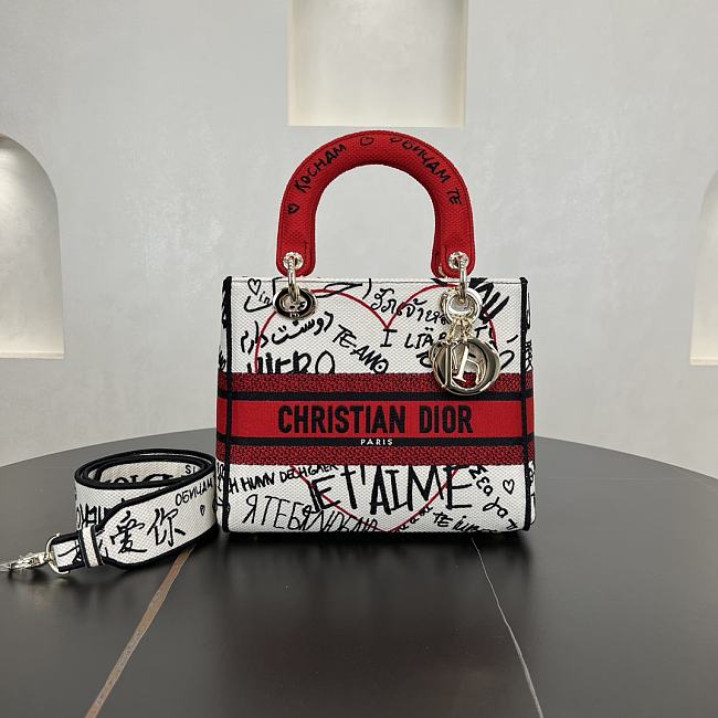 Dior Medium Lady Red&White Heart Bag - 24*20*11cm - 1